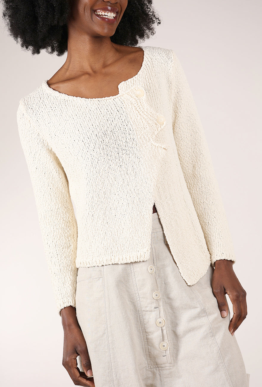Nubbly Asym Button Cardie, Bone
