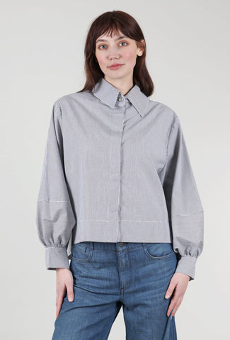 Planet Puffy-Sleeve Shirt, Gray Stripe 