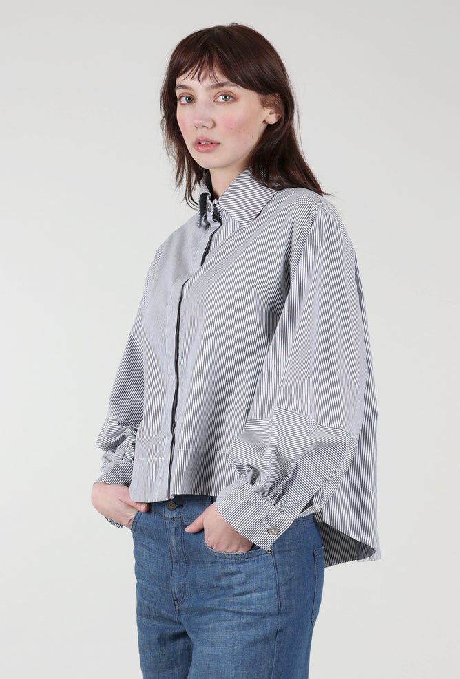 Planet Puffy-Sleeve Shirt, Gray Stripe 