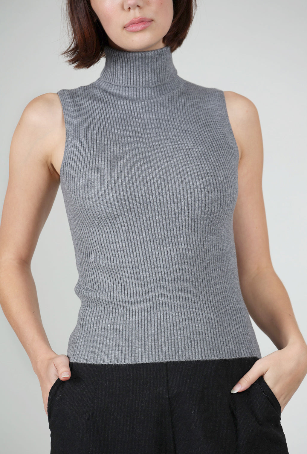 Astrid Jennifer S/L Ribbed Mockneck, Charcoal 