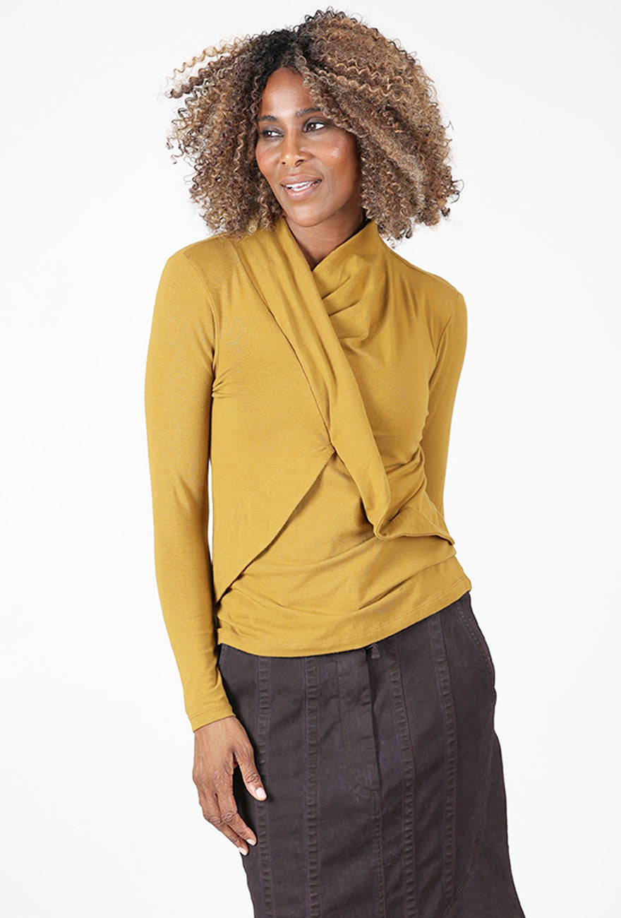 Ozai Drape Front Knit Top, Mustard 