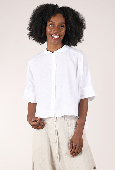 Linen Boxy Button Shirt, White