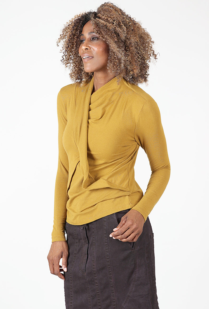 Ozai Drape Front Knit Top, Mustard 