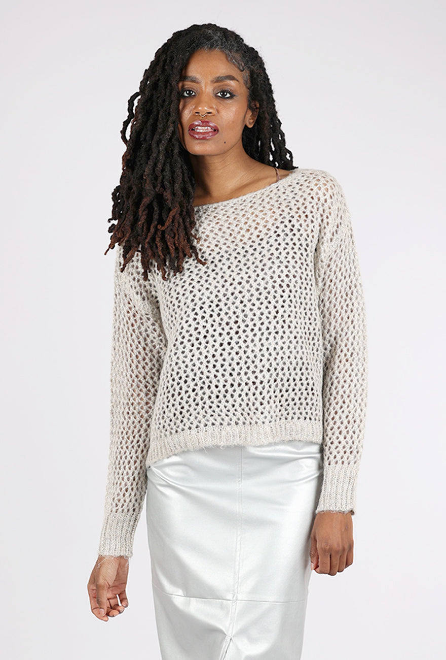 Mystree Metallic Net Pullover, Champagne 