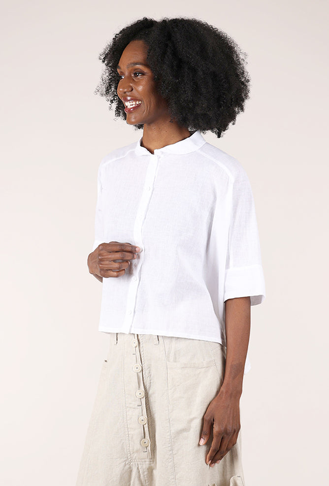 Linen Boxy Button Shirt, White