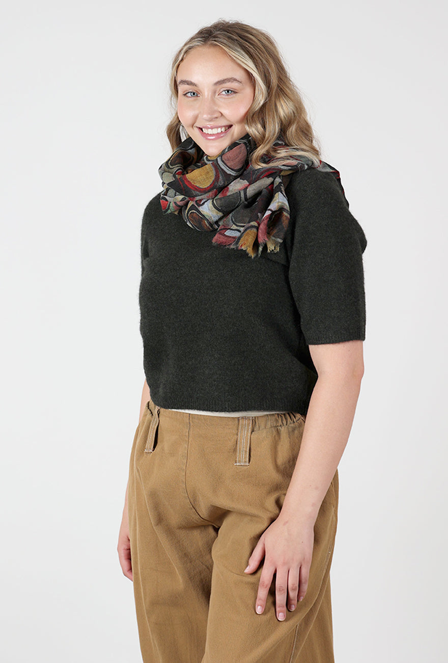 MS Cashmere Print Scarf, Olive Dots