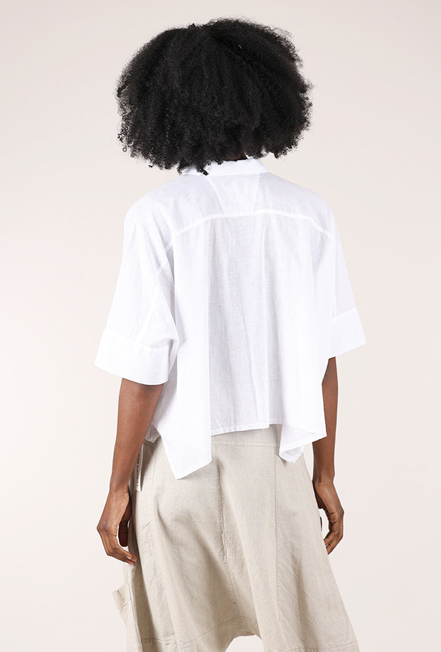 Linen Boxy Button Shirt, White
