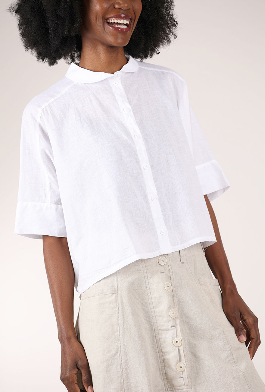Linen Boxy Button Shirt, White