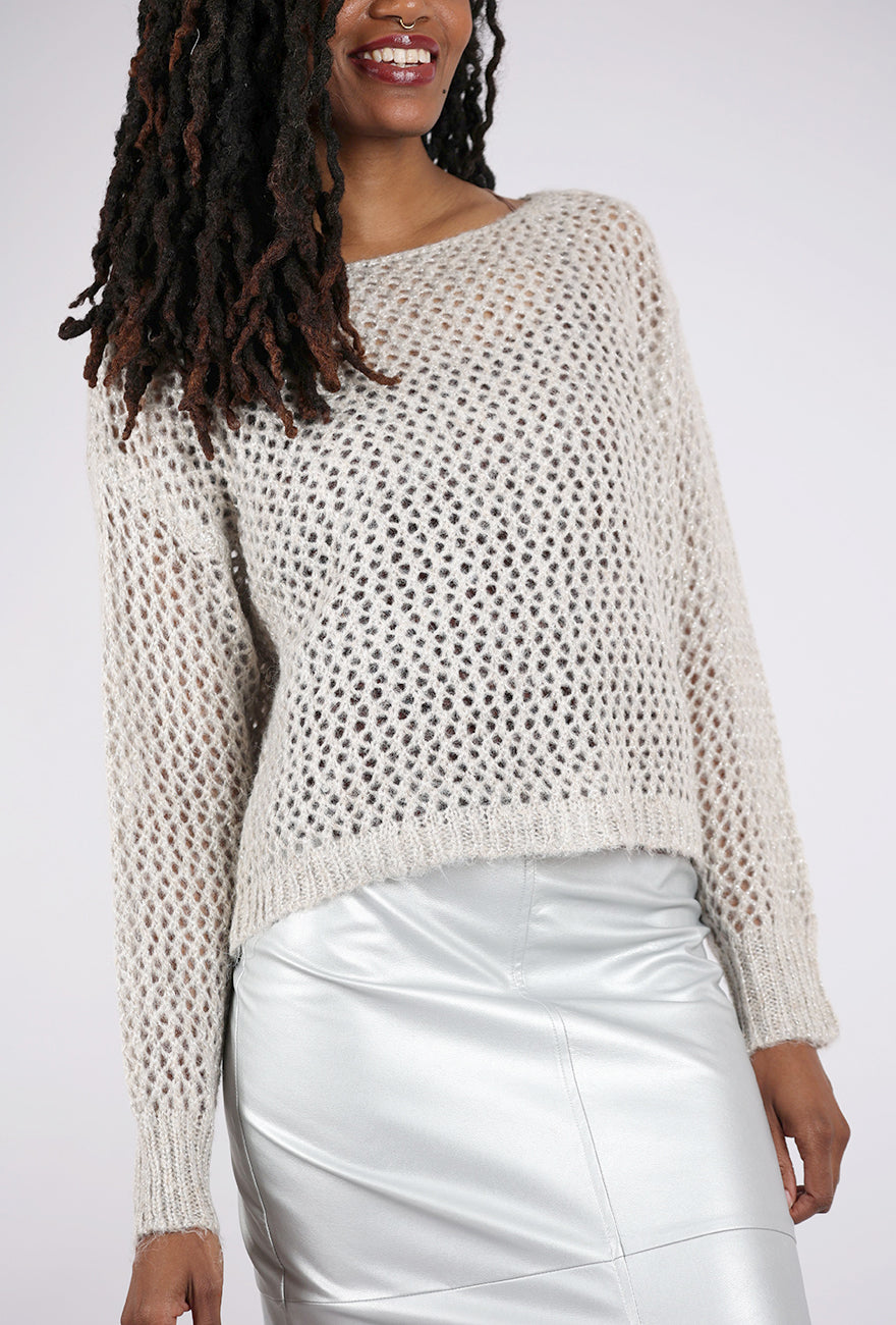 Mystree Metallic Net Pullover, Champagne 