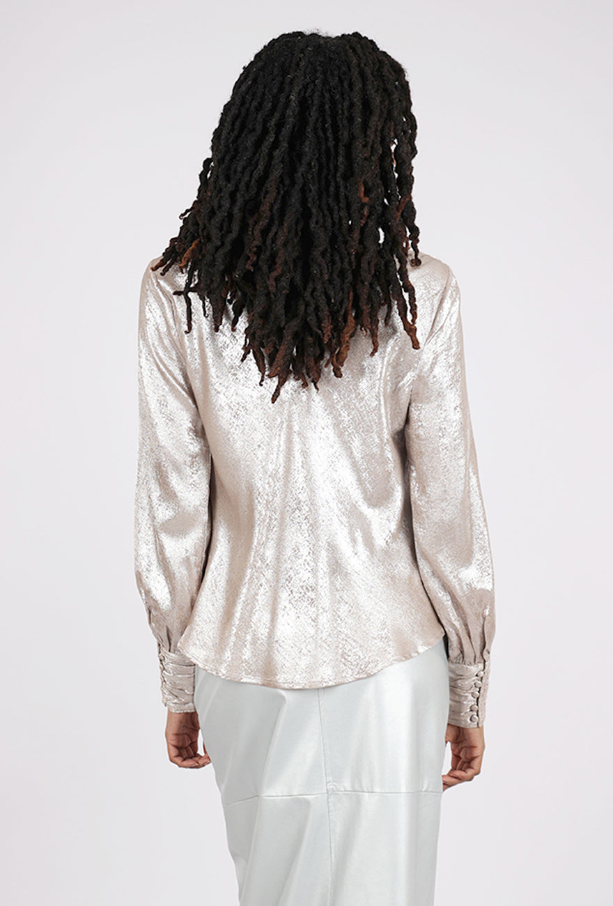 Mystree Shimmer Cowl Blouse, Rose Metallic 