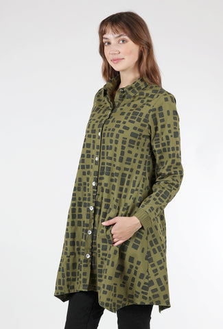 Fenini Poplin Metro Print Long Shirt, Pine 