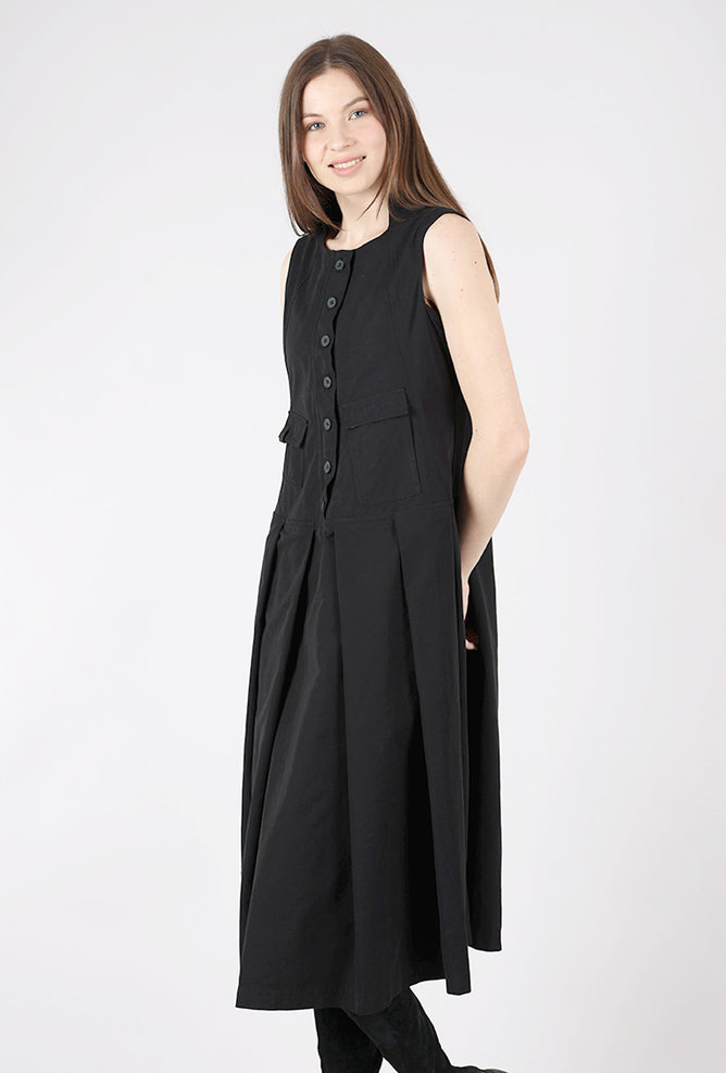 Rundholz Twill Button-Front Dress, Black