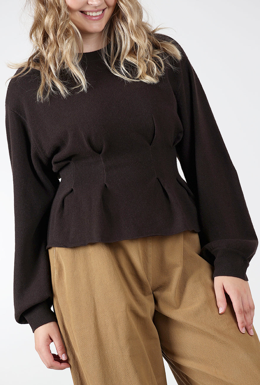 Manzi Pleated Waist Sweater, Ganache Angle 4