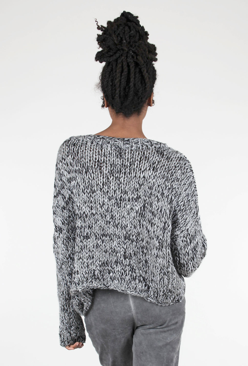 Umit Unal Hand-Knit Chunky Pepper Sweater, Gray/Black 