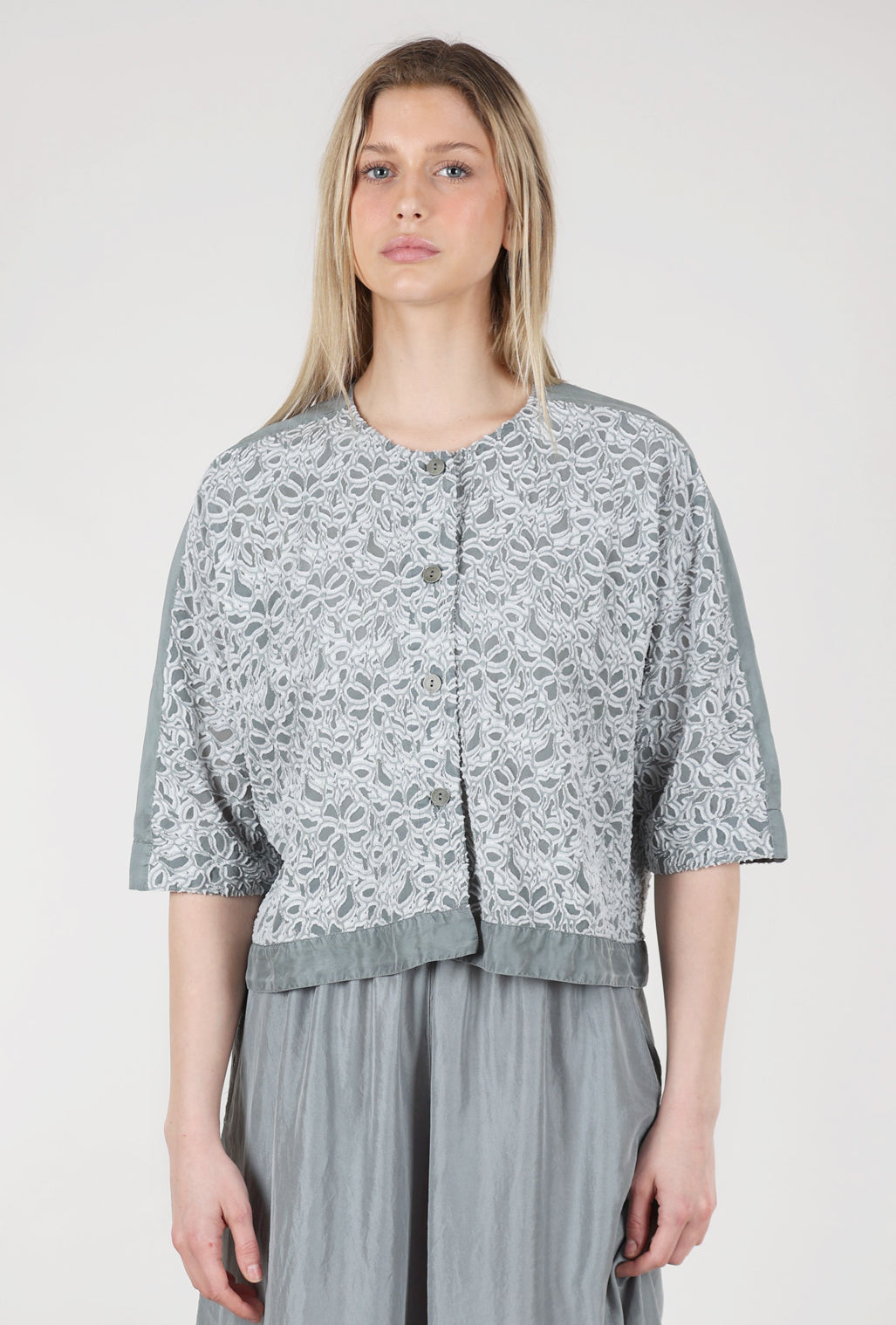 Grizas Dimensional Scroll Blouse, Silver Sage 