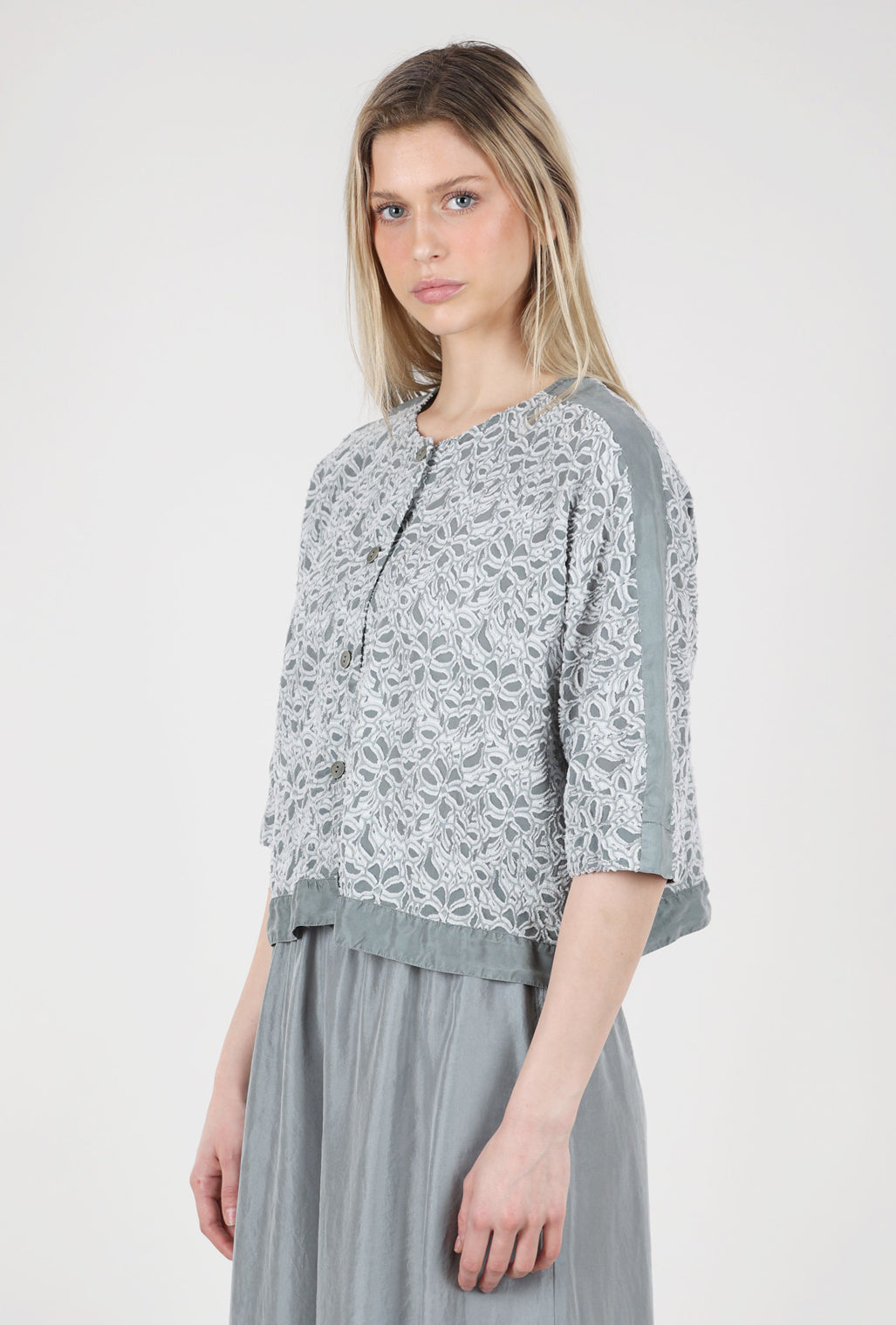 Grizas Dimensional Scroll Blouse, Silver Sage 