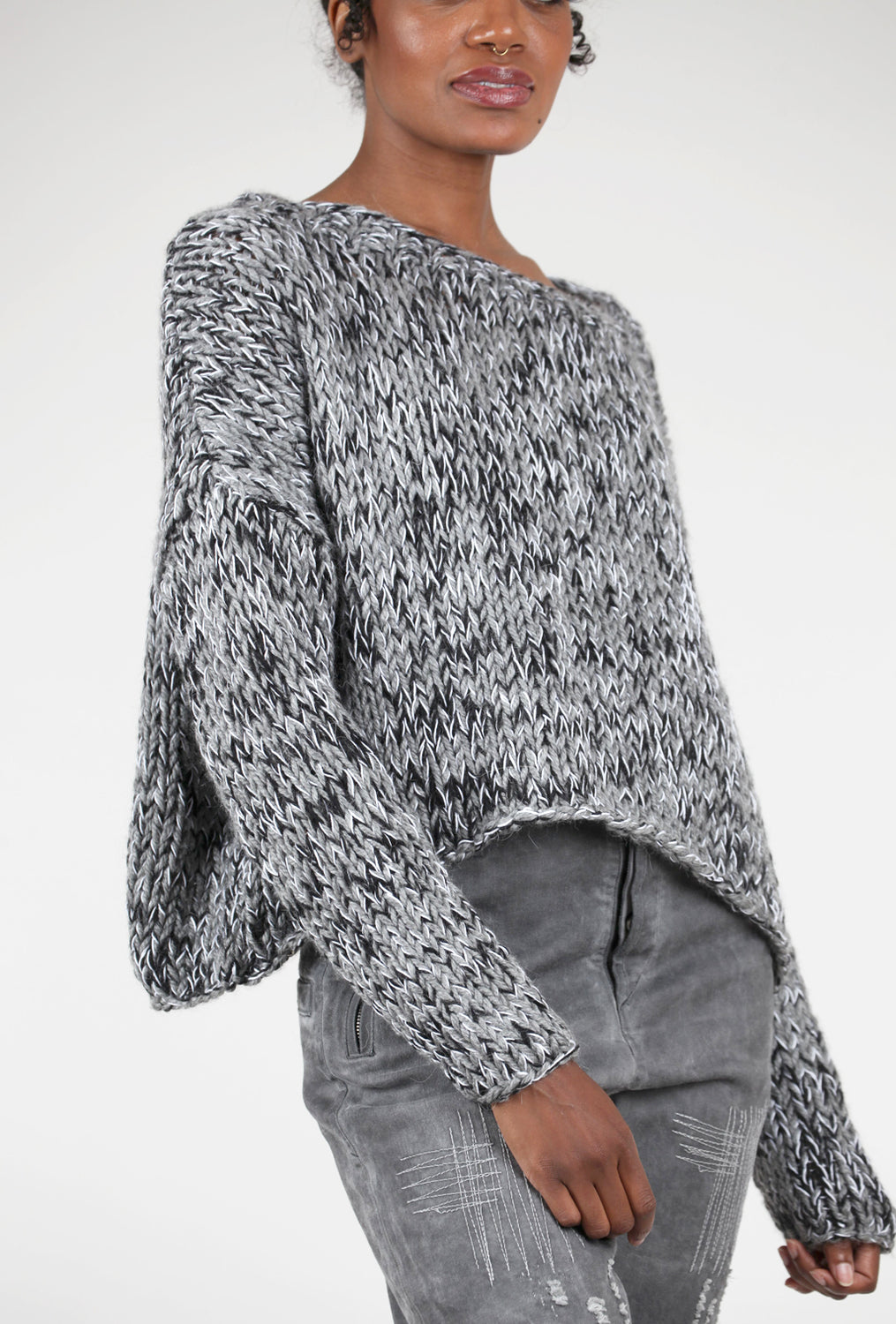 Umit Unal Hand-Knit Chunky Pepper Sweater, Gray/Black 
