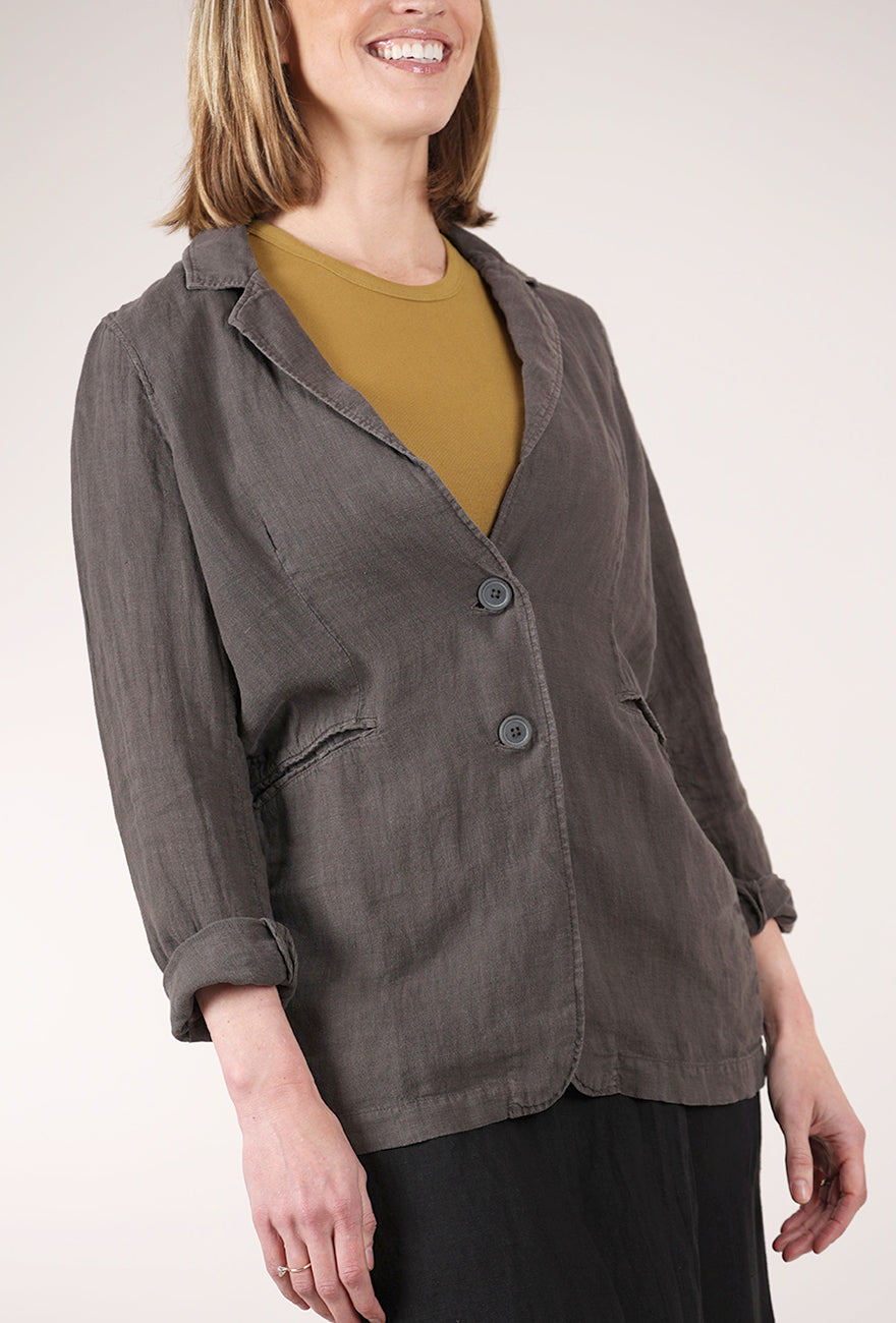 By Basics Own Linen Blazer, Black Coffee 