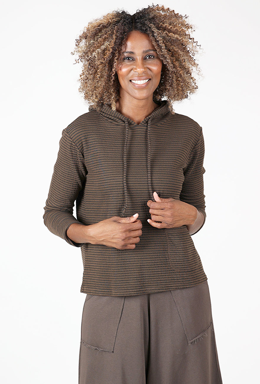 Double Face Stripe Hoodie, Choco
