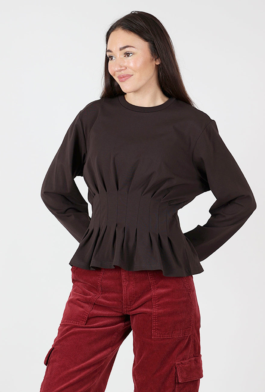 Inez Pleat Detail Tee, Ganache Angle 2