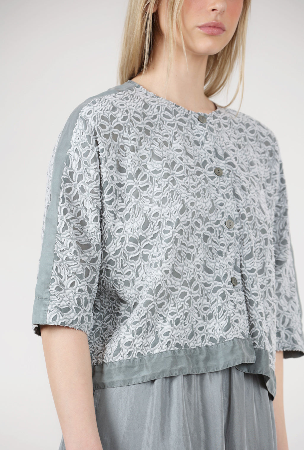 Grizas Dimensional Scroll Blouse, Silver Sage 