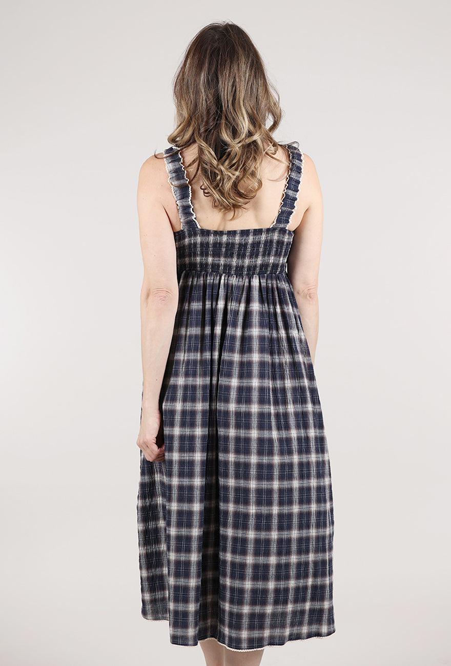 Grade & Gather Smocked Plaid Midi Dress, Midnight 