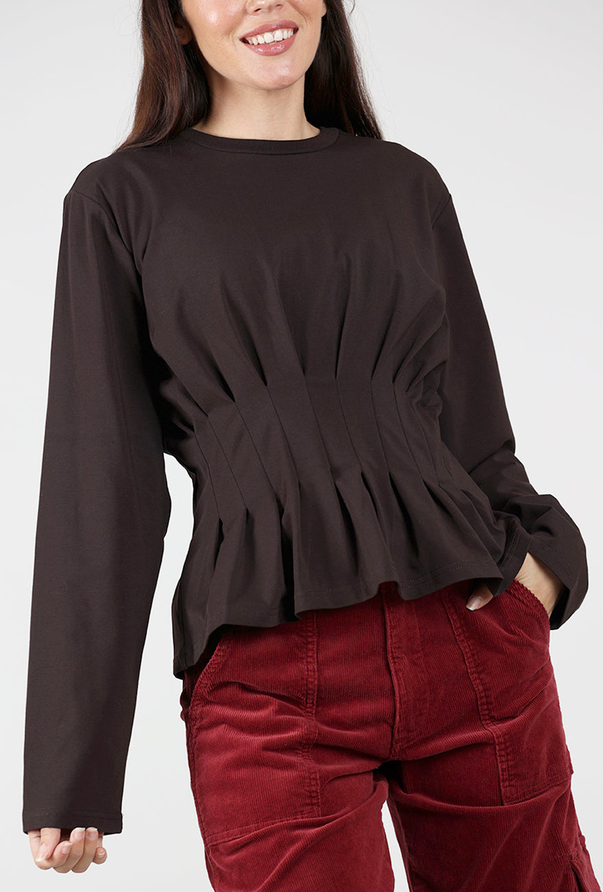 Inez Pleat Detail Tee, Ganache Angle 4