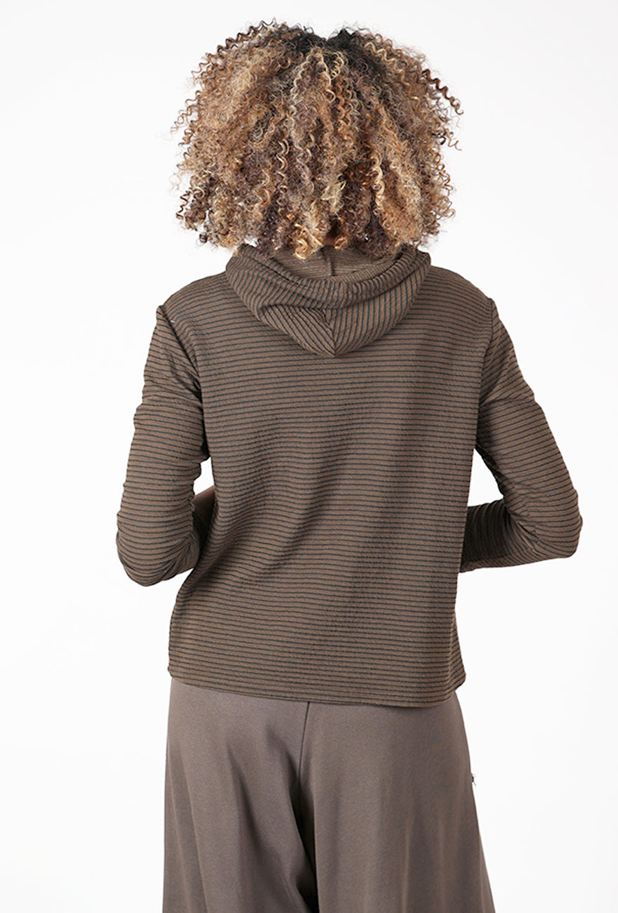 Double Face Stripe Hoodie, Choco Angle 3