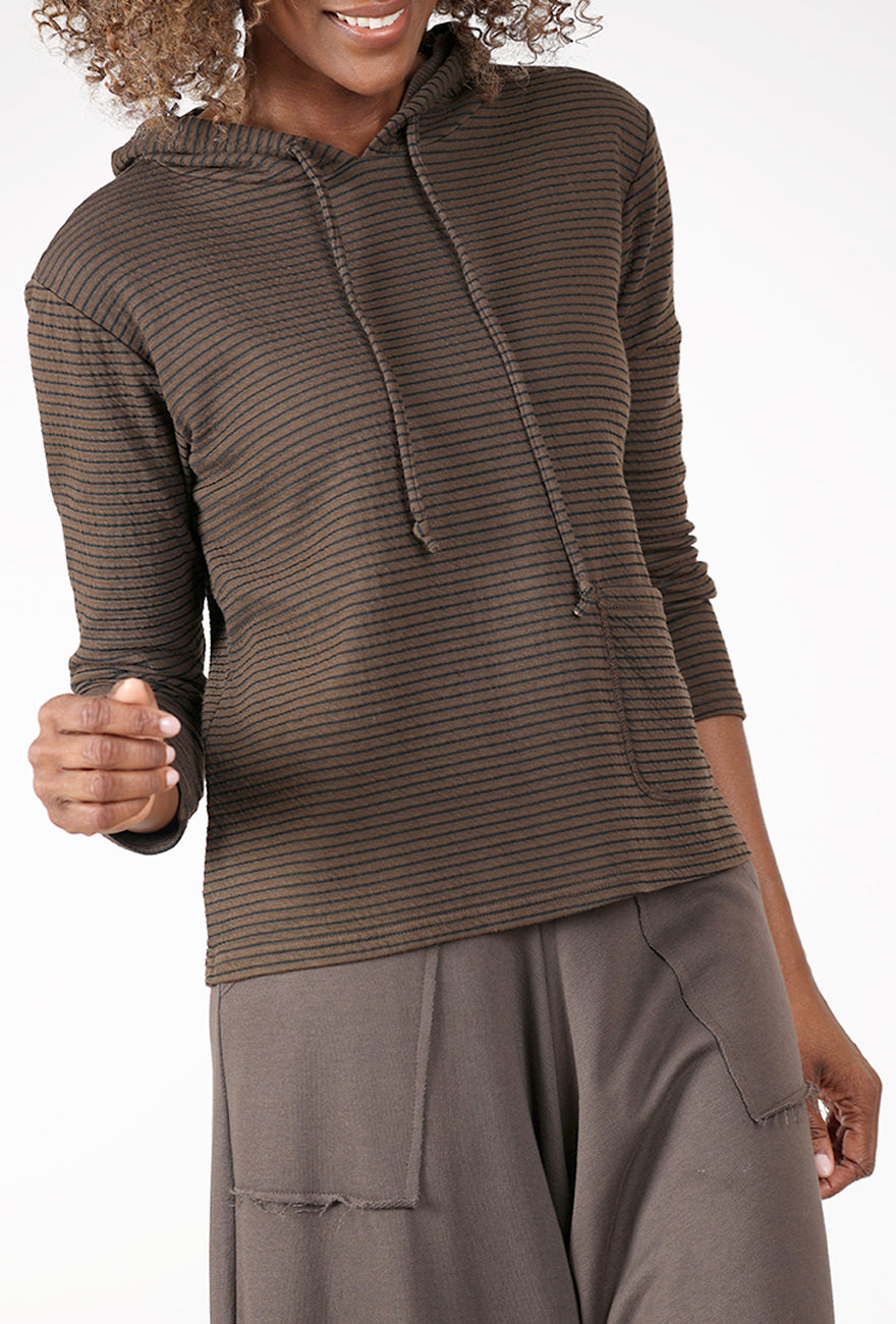Double Face Stripe Hoodie, Choco