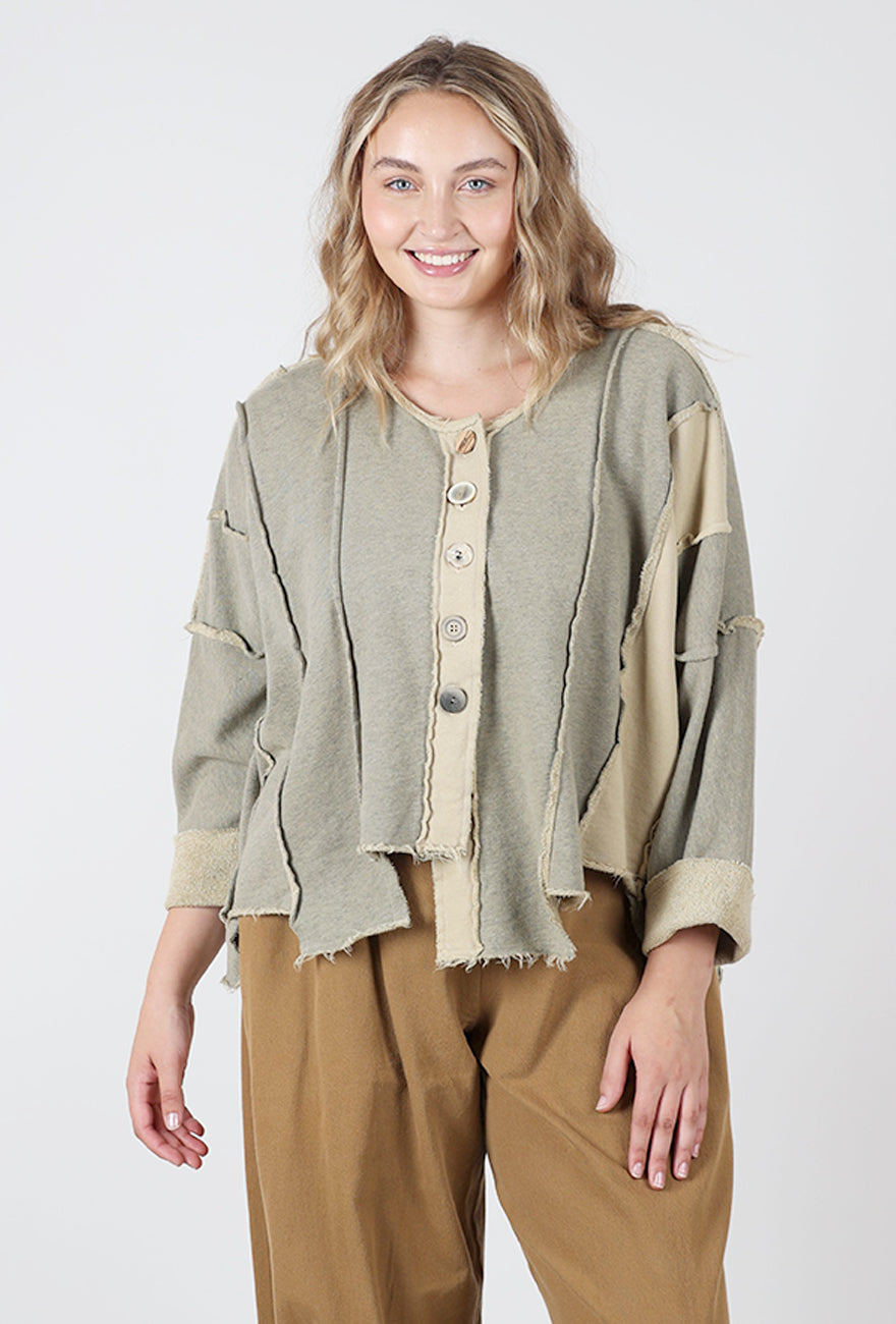 Fleece Details Crop Jacket, Oatmeal