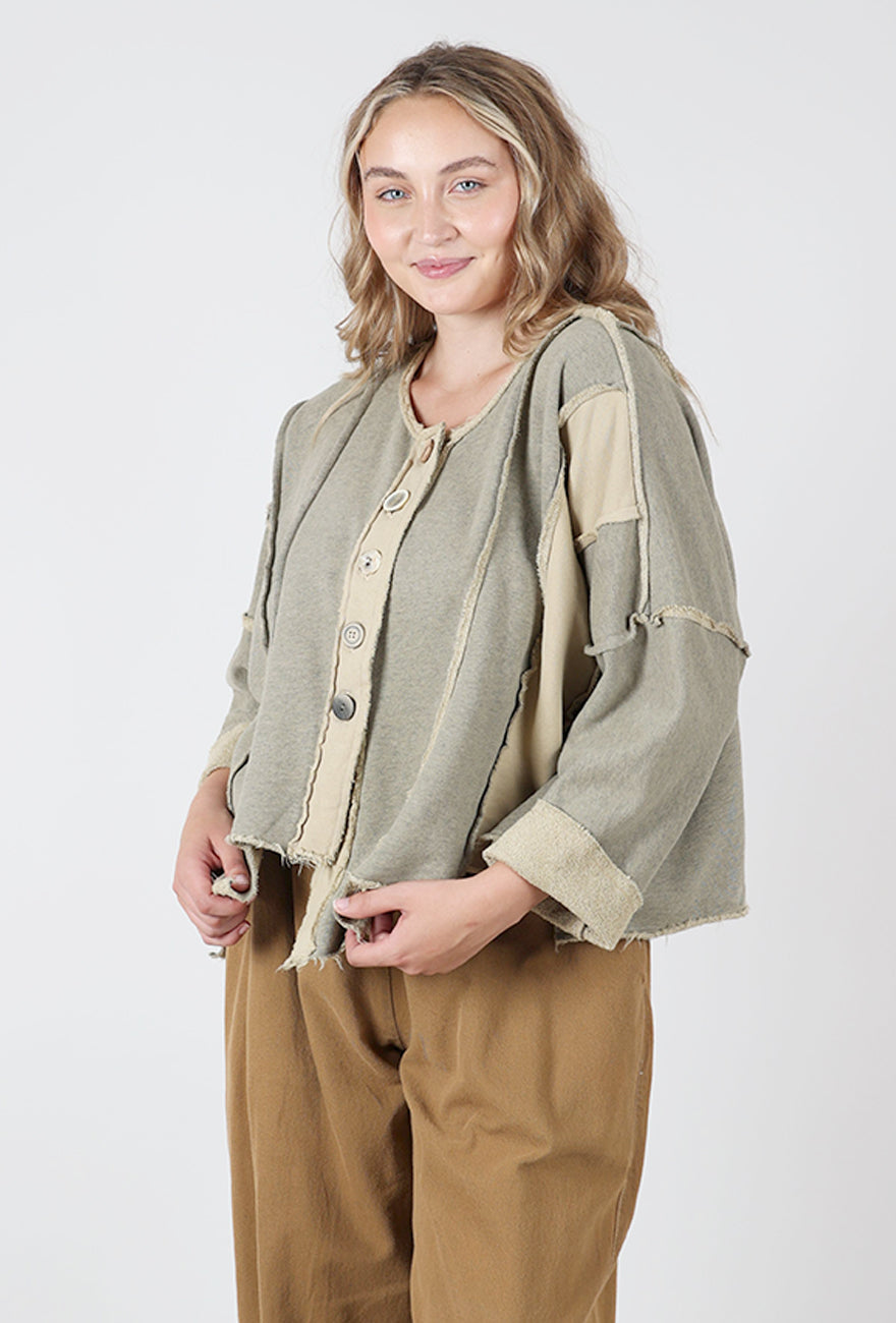 Fleece Details Crop Jacket, Oatmeal