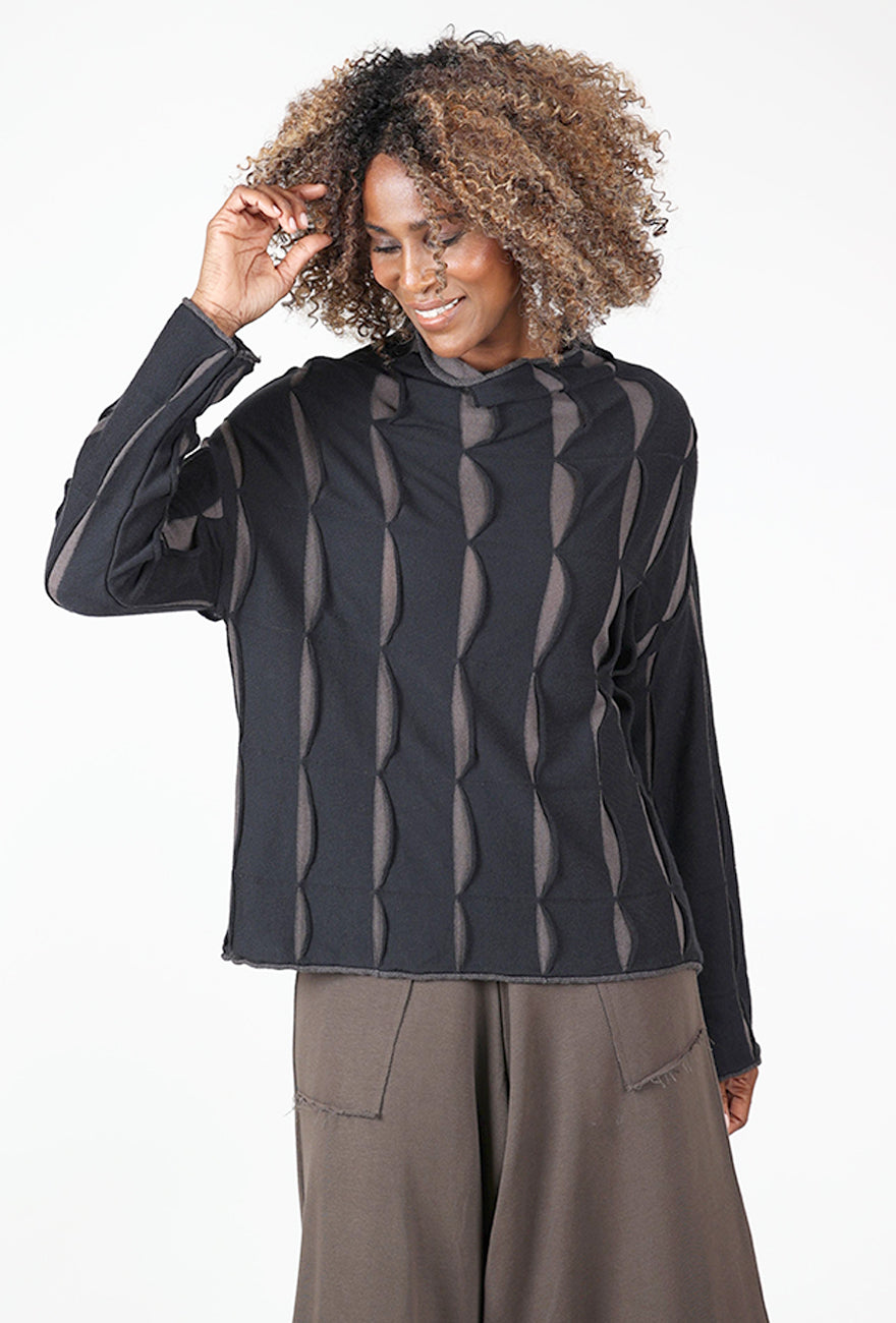 Ozai Lava Stripe Knit Pullover, Black/Walnut 