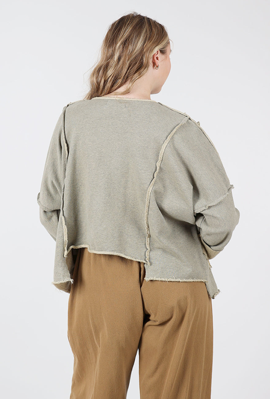 Fleece Details Crop Jacket, Oatmeal Angle 3