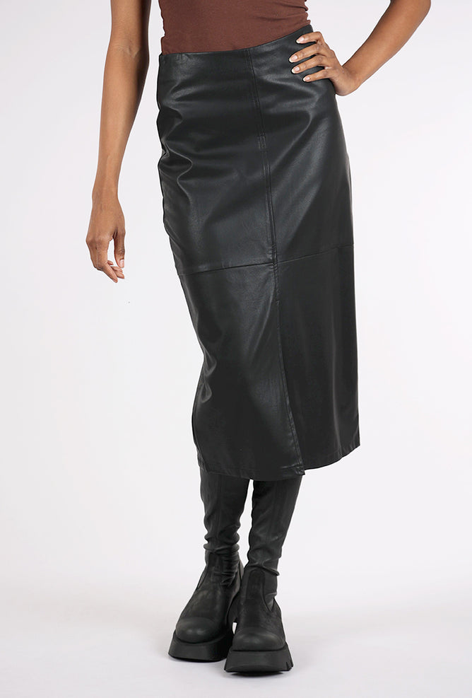 Mystree Faux Leather Midi Skirt, Black 