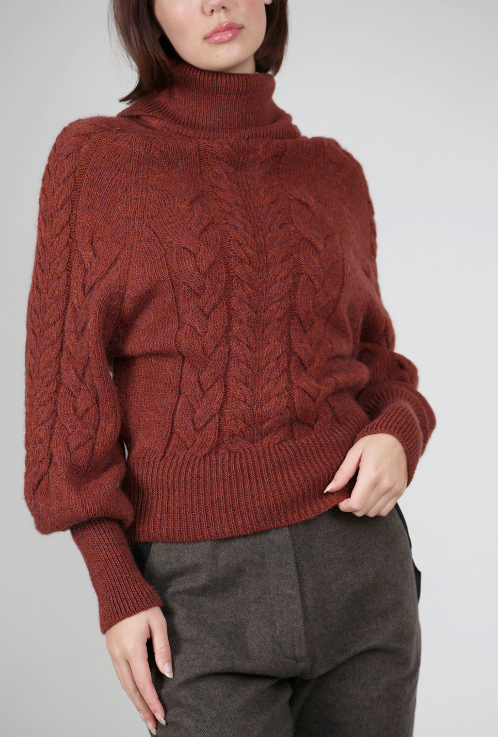 Studio B3 Muffo Cable-Knit Sweater, Terracotta 