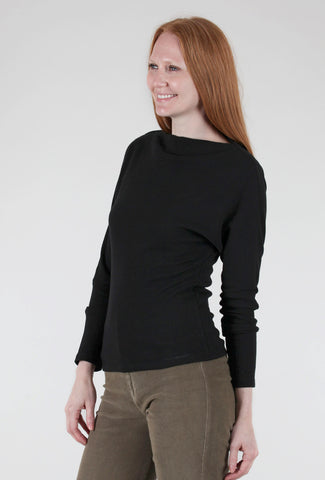 Grade & Gather Fine Waffle Drape-Neck Top, Black 