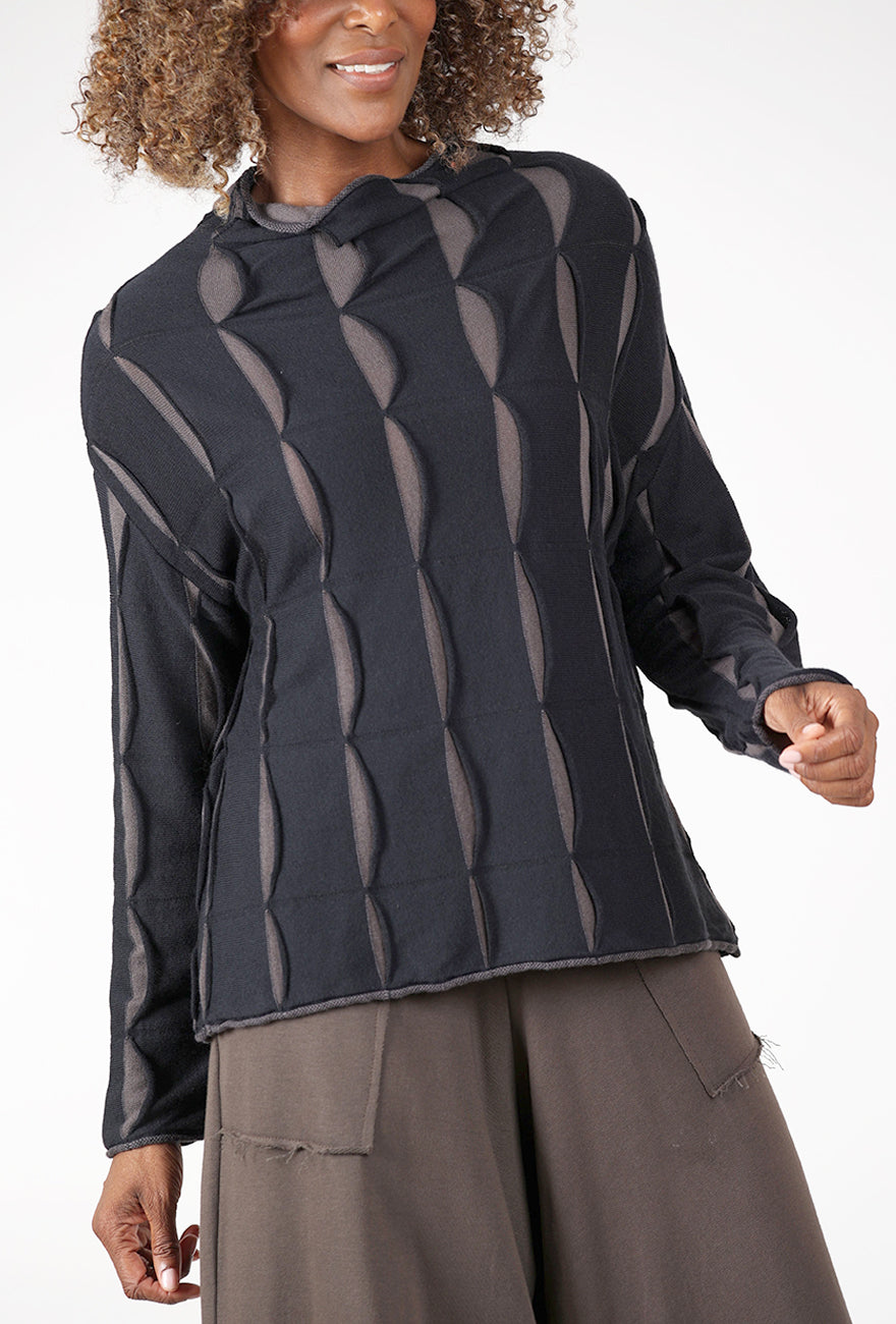 Ozai Lava Stripe Knit Pullover, Black/Walnut 