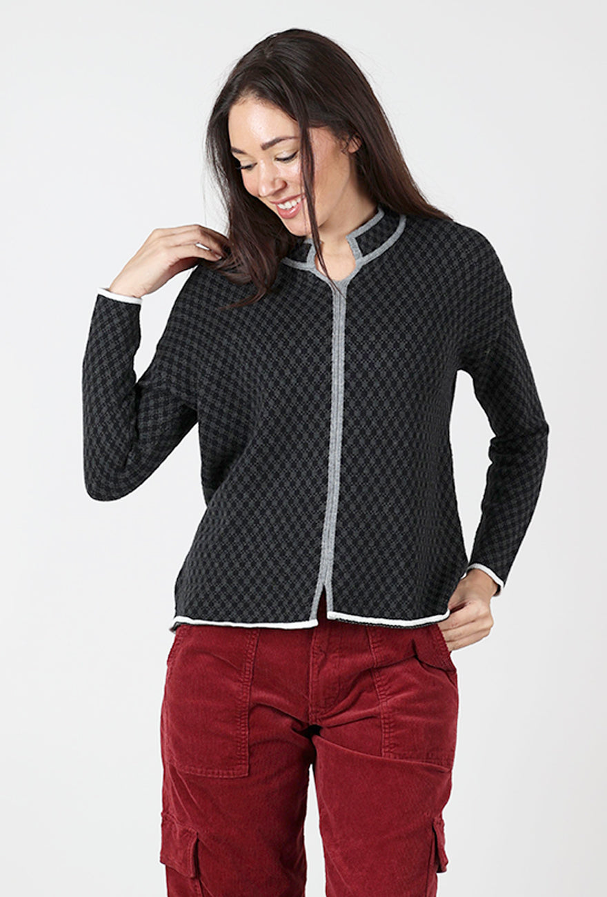 Checkmate Nehru Collar Sweater, Charcoal