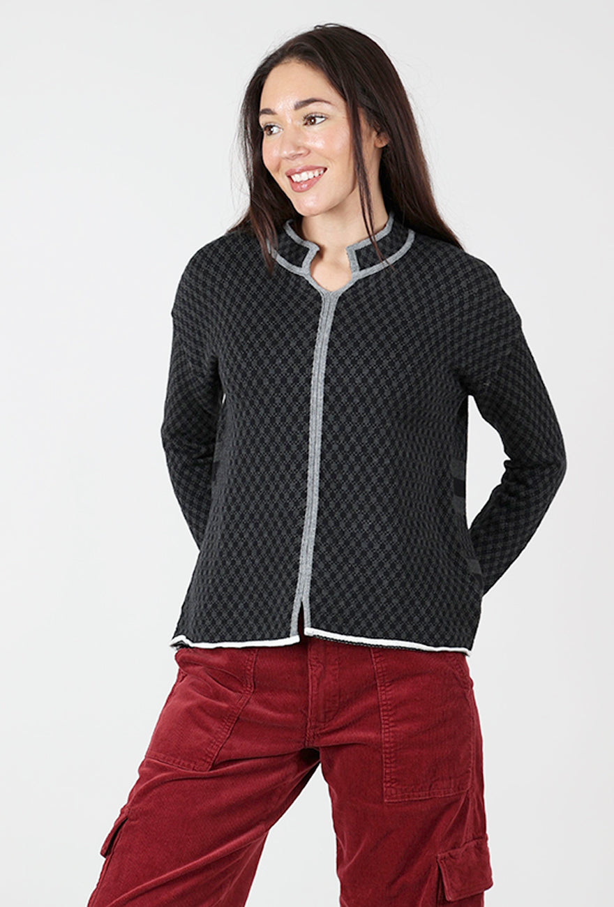 Checkmate Nehru Collar Sweater, Charcoal
