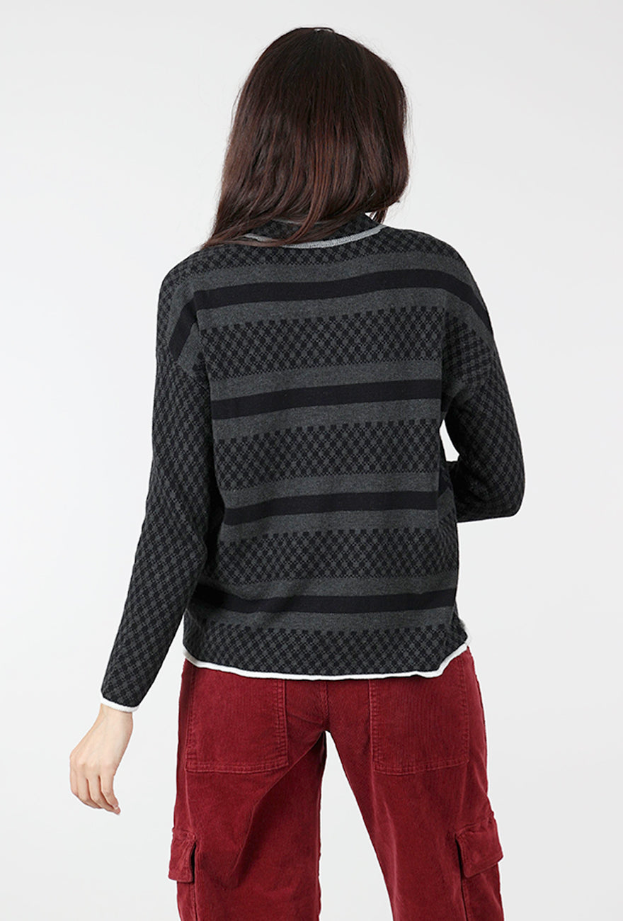 Checkmate Nehru Collar Sweater, Charcoal