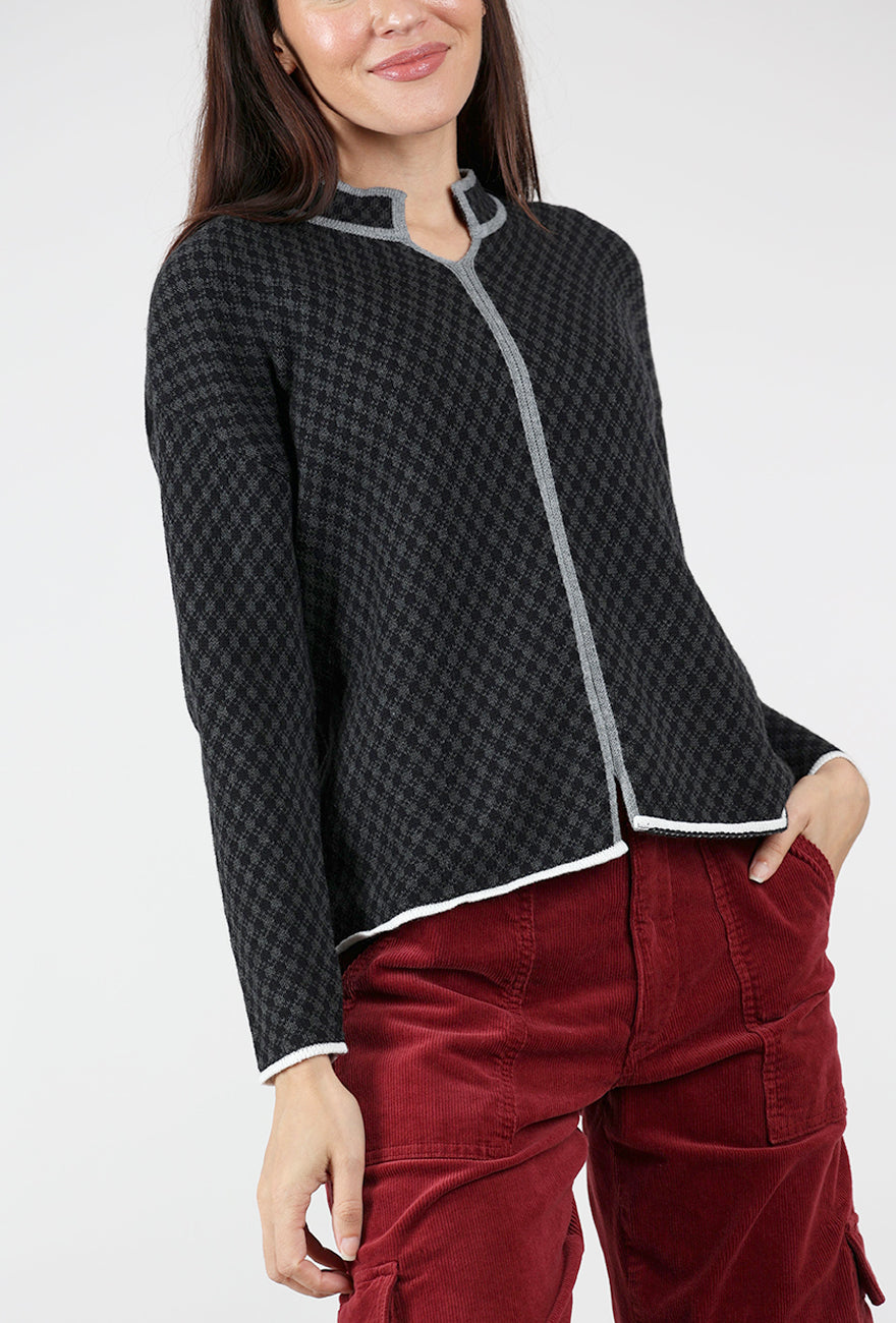 Checkmate Nehru Collar Sweater, Charcoal