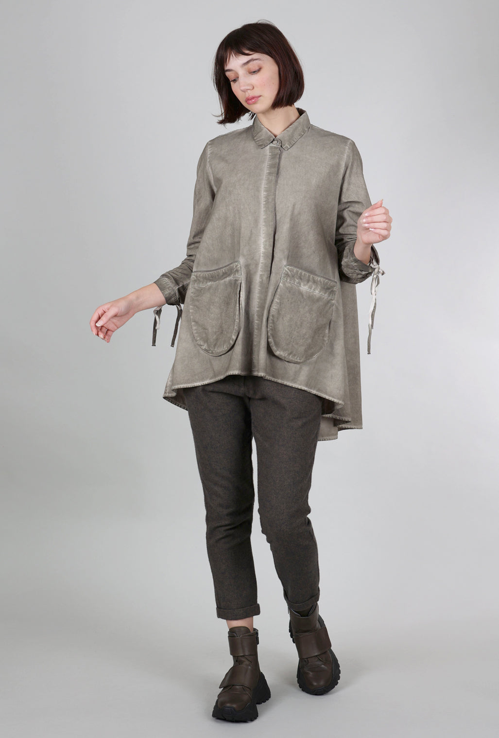 Studio B3 Colla Drawstring Shirt, Olive Old Dye 