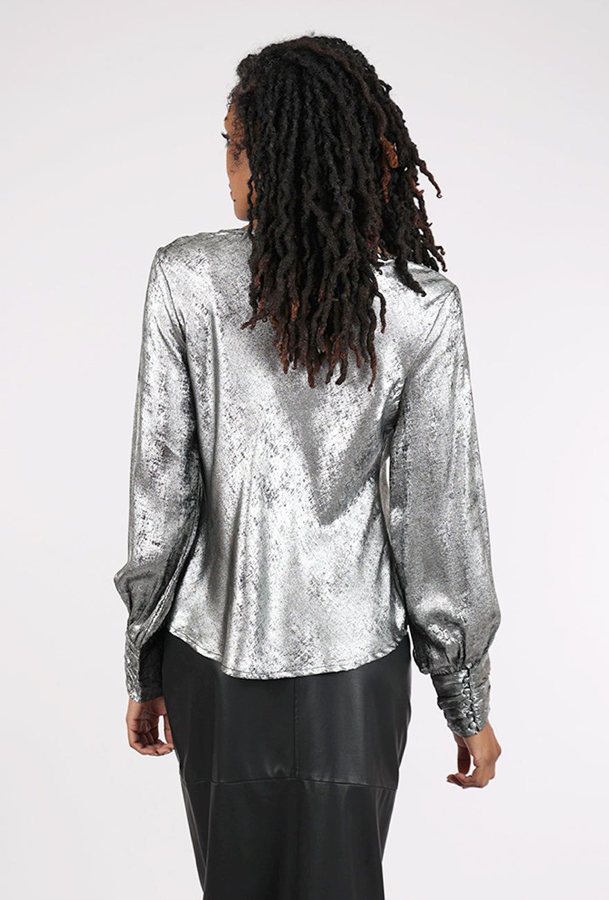 Mystree Shimmer Cowl Blouse, Silver Black 