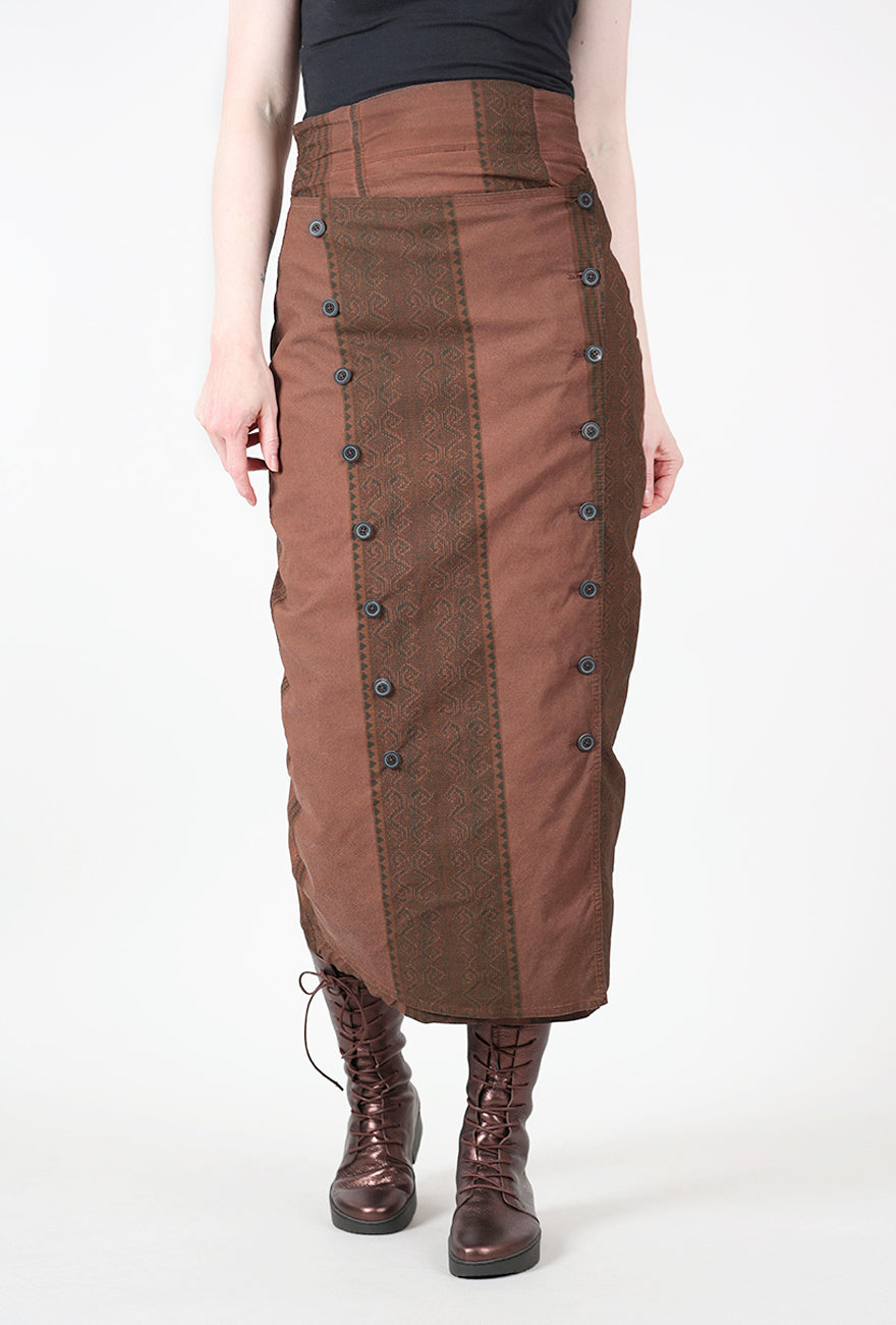 Double Button Slim Skirt, Henna Cloud Stripe