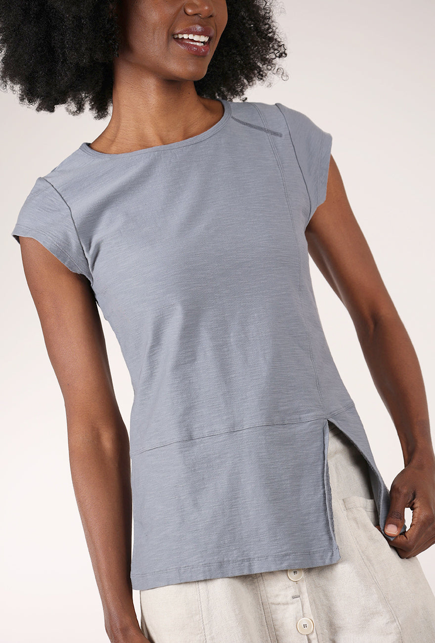 Split Seamed Tee, Blue