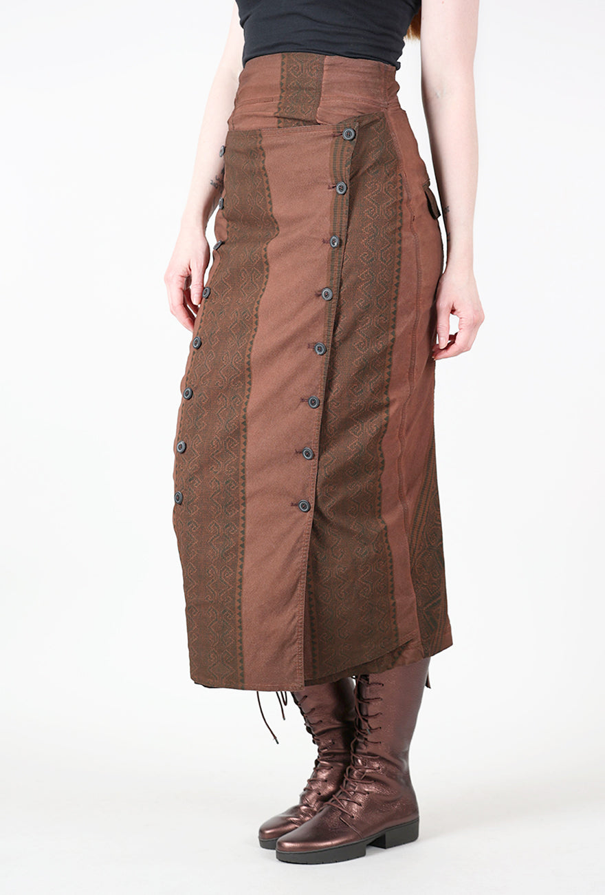 Double Button Slim Skirt, Henna Cloud Stripe