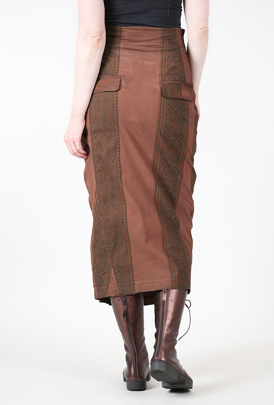 Double Button Slim Skirt, Henna Cloud Stripe