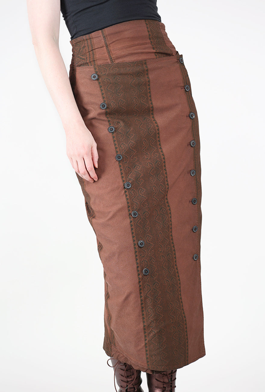 Double Button Slim Skirt, Henna Cloud Stripe