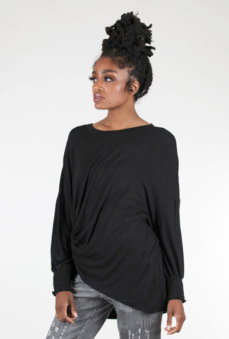 Patrizia Luca Oversize Knot-Front Jersey Top, Black 