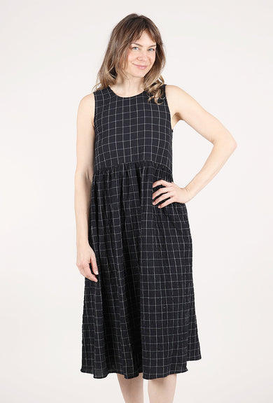 Grade & Gather Grid Gauze Dress, Black 
